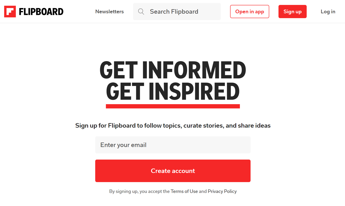 Screen shot of Flipboard homepage