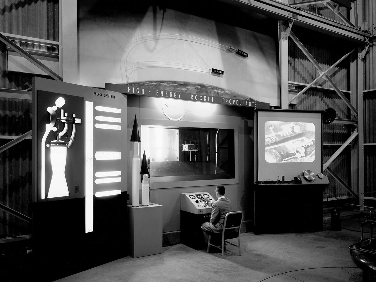 NASA technician in presentation room 1960s